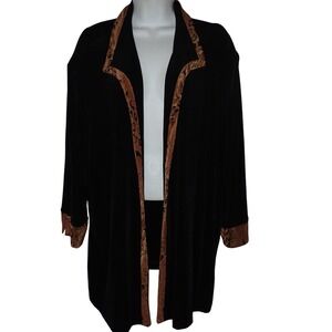 Christina Hope Cardigan Women 2X Black Animal Print Trim Open Front Top Vintage